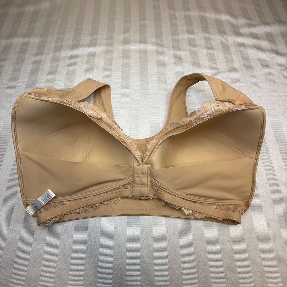 NEW LB Lace Front Closure Wireless Bra Nude Beige 44D Full Coverage Comfort - Picture 7 of 10